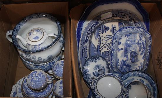 Collection blue and white Victorian transfer printed pottery